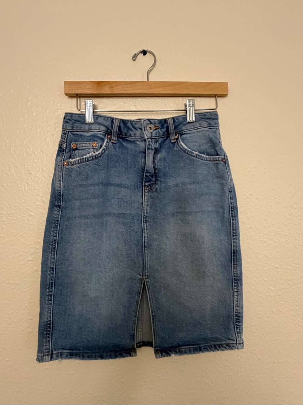 Pilcro and the Letterpress Light Blue Denim Pencil Skirt Petite